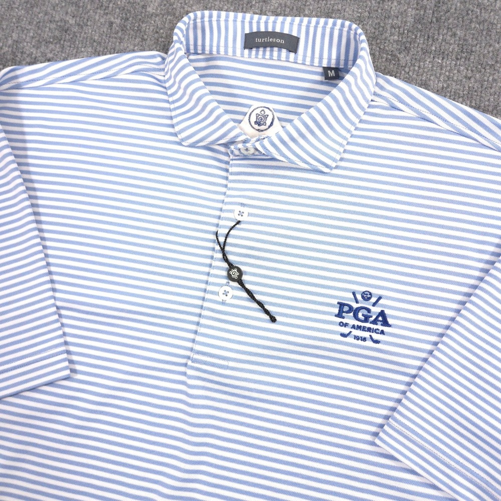 Turtleson PGA of America Polo Shirt Mens M Blue White Striped Performance Golf